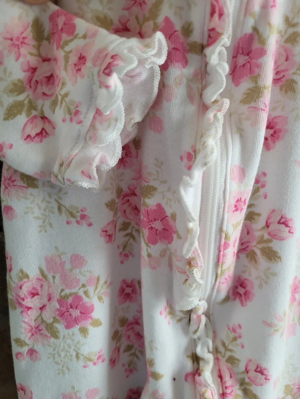 Little Me White Footed One-Piece with Pink Floral Print And Ruffles 9m